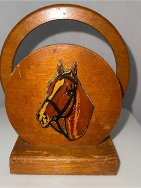 Vintage Wooden Horse Motif Napkin Holder Equestrian Eclectic Minimalist  Rustic